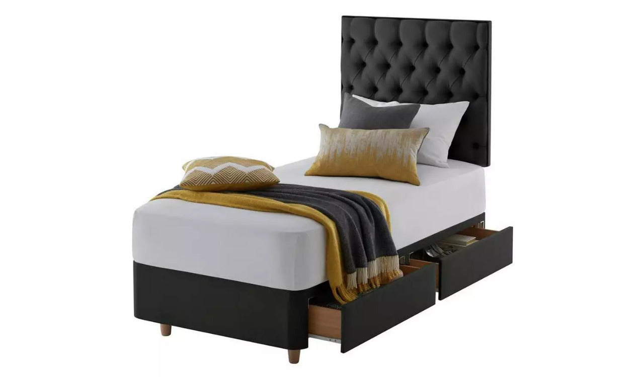 Single Bed: Ebony 2 Drawer Single Divan Bed