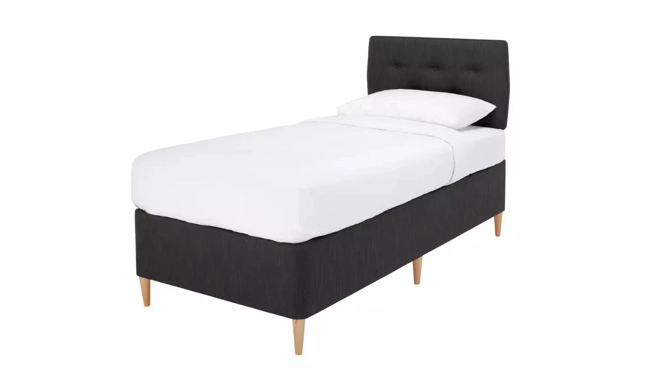 Single Bed: Fabric Single Divan Bed with Wooden feet
