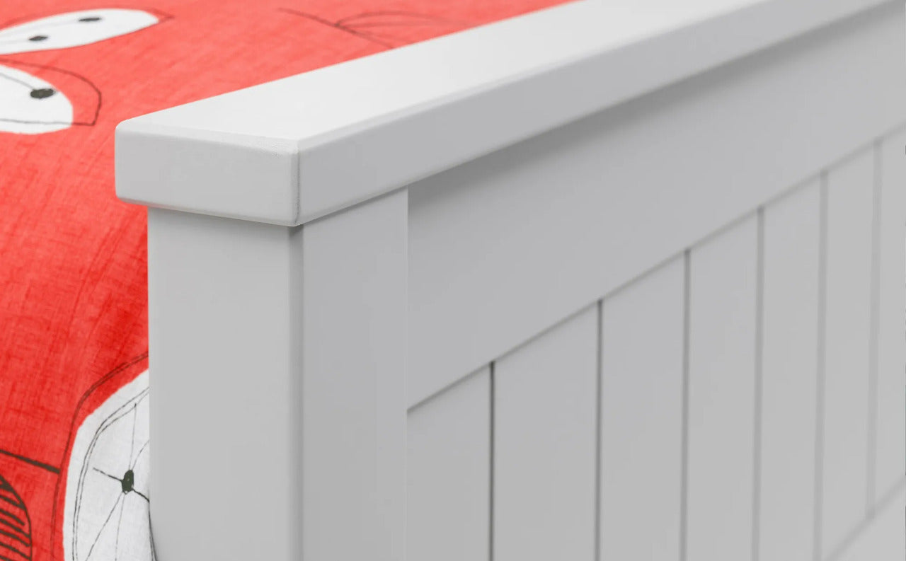 Single Bed: Grey Bed with Shelf Single Bed
