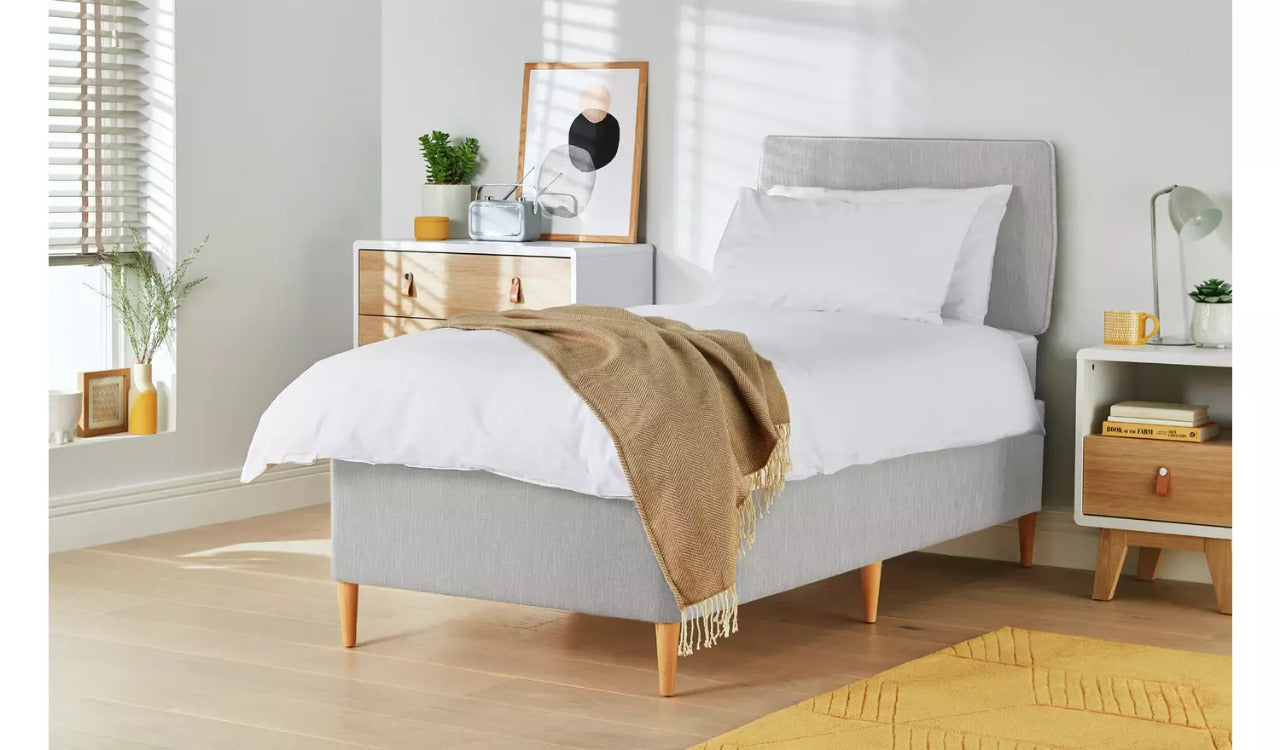 Single Bed: Light Grey Single Divan Bed