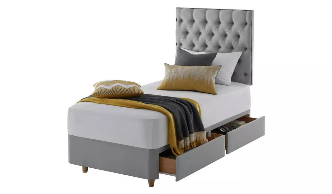 Single Bed: Luxury Fabric 2 Drawer Single Divan Bed