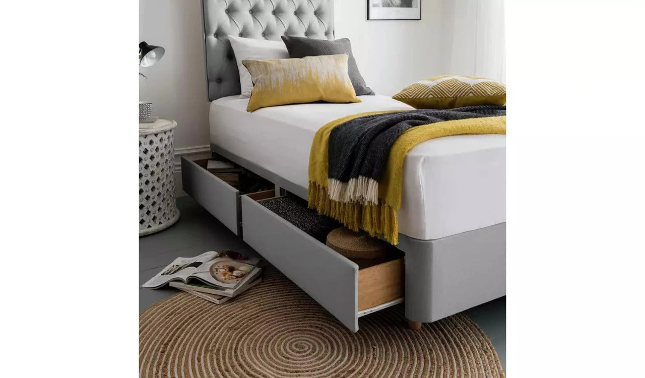 Single Bed: Luxury Fabric 2 Drawer Single Divan Bed