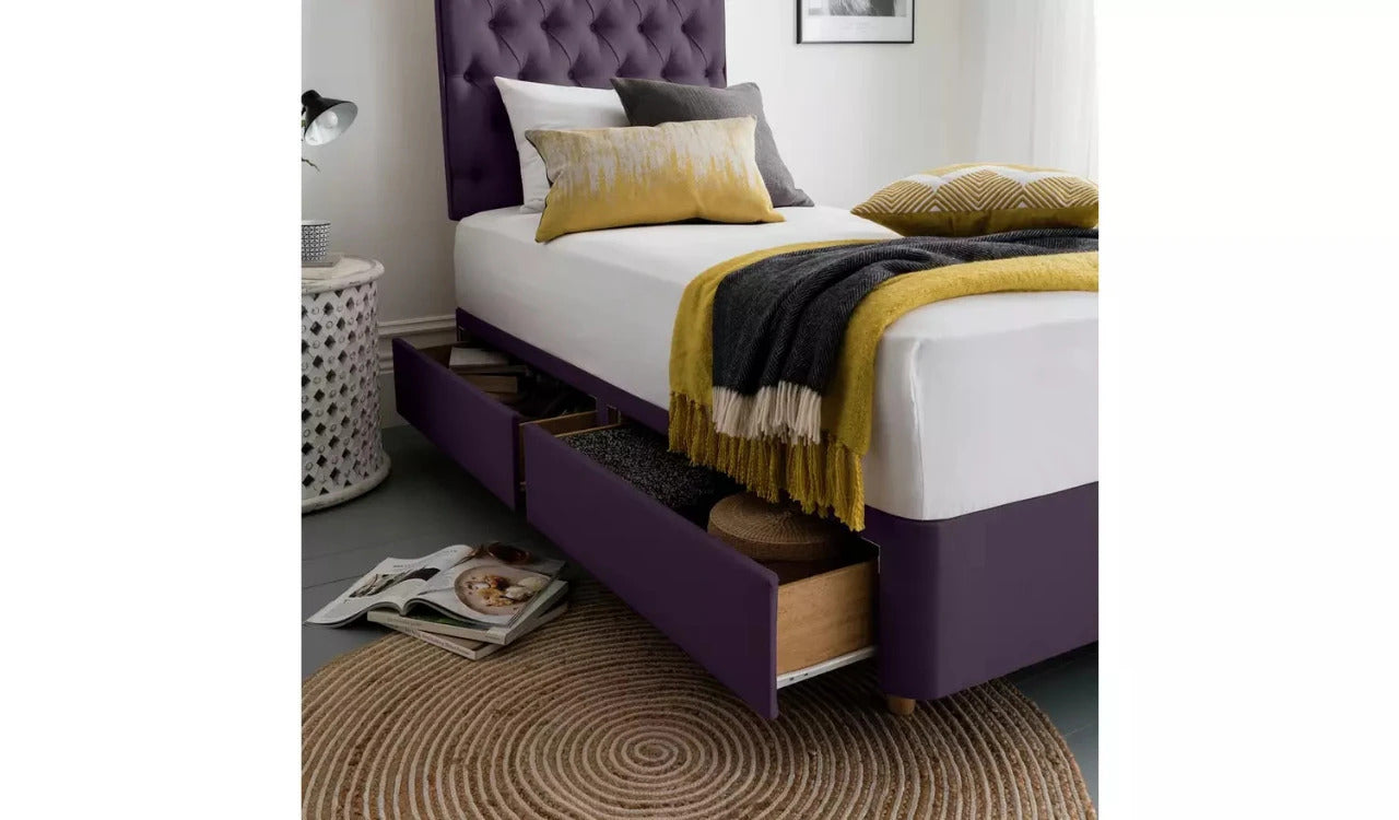 Single Bed: Luxury Fabric 2 Drawer Single Divan Bed