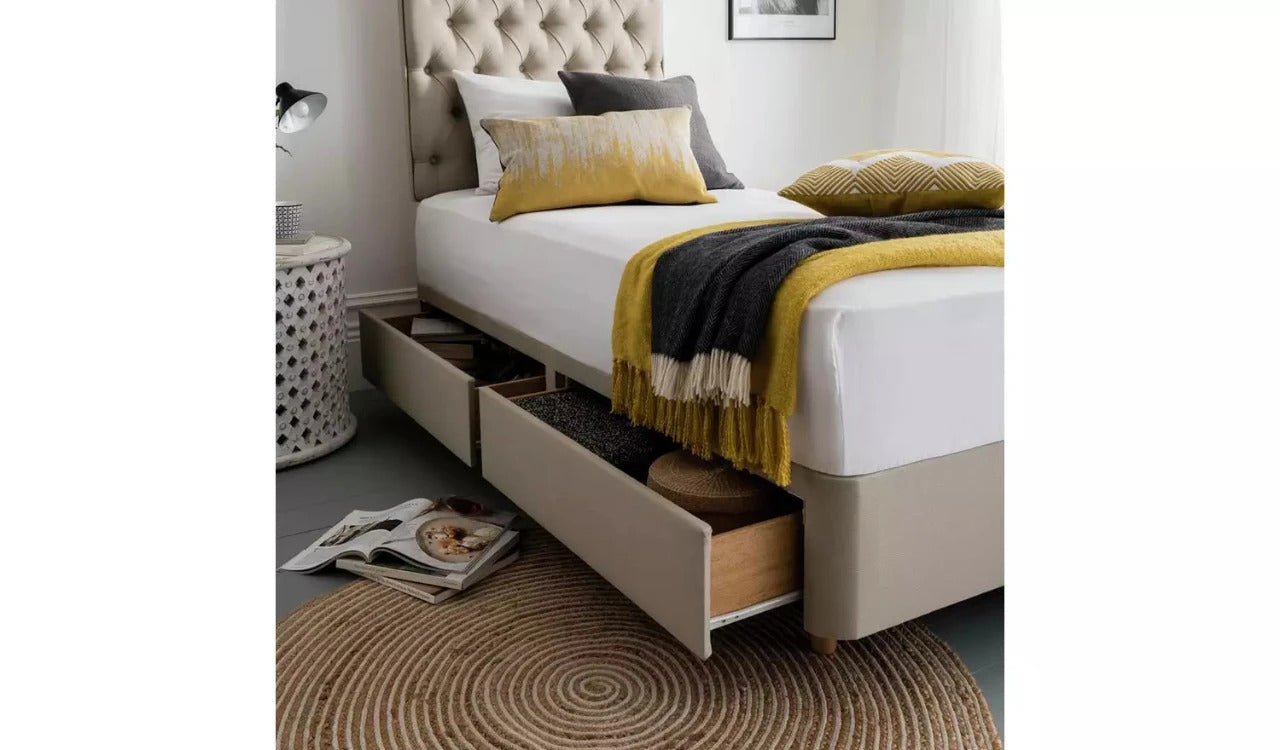 Single Bed: Luxury Fabric 2 Drawer Single Divan Bed