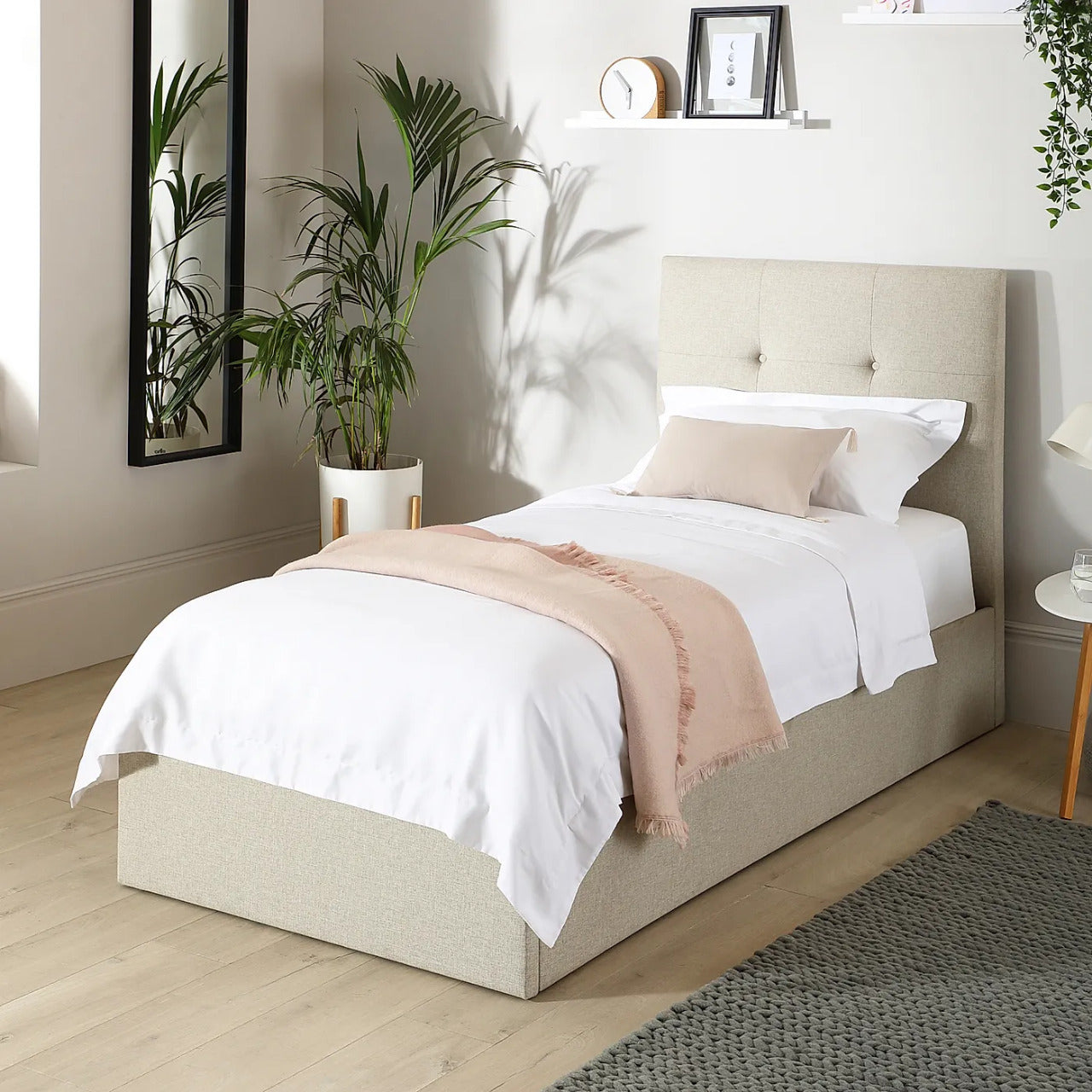 Single Bed: Oatmeal Fabric Single Bed