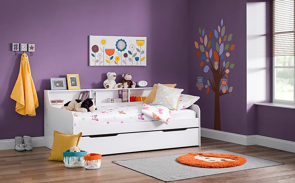 Single Bed: White Storage Day Bed with Trundle