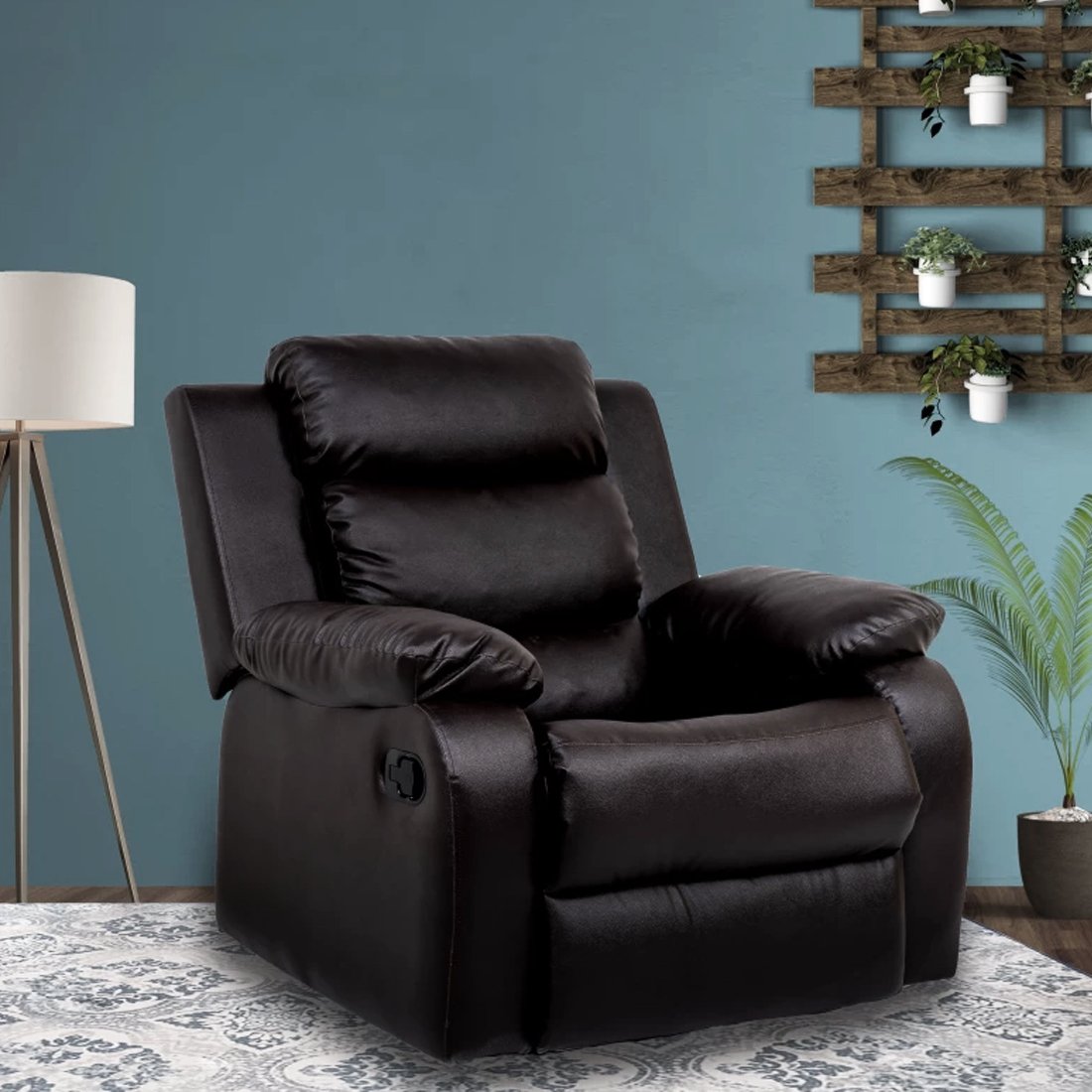 Single Seater 1 Seat Recliner Sofa with Premium Leatherette, Brown