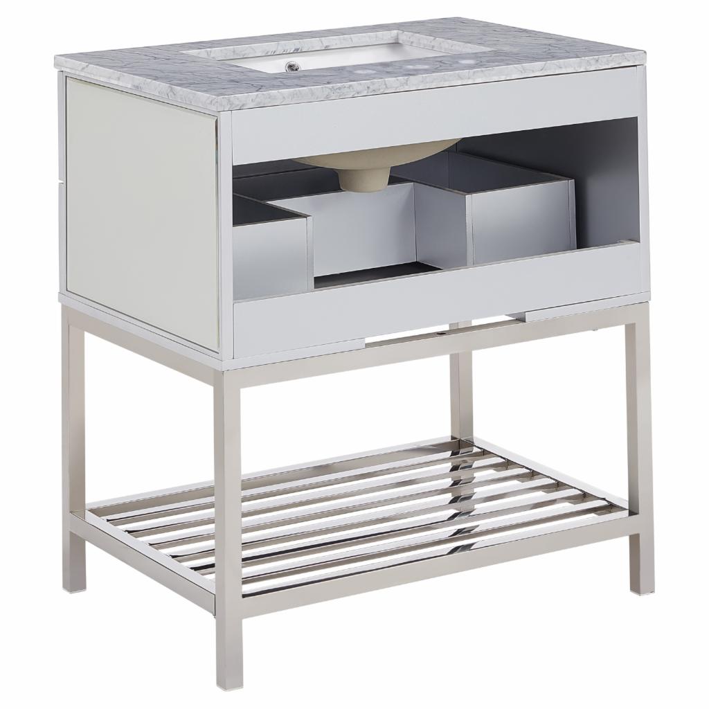 Single Sink Vanities: 32 in. Marble Topped Mirrored Vanity with Sink
