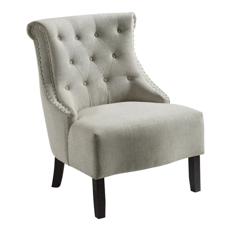 Slipper Chair: 27'' Wide Tufted Linen Slipper Chair