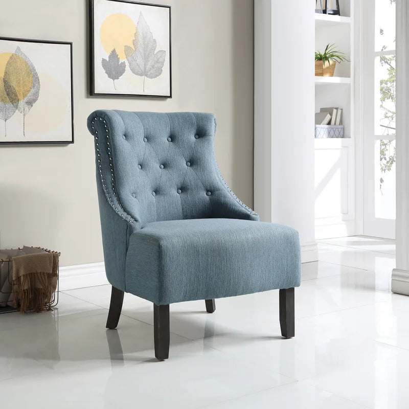 Slipper Chair: 27'' Wide Tufted Linen Slipper Chair