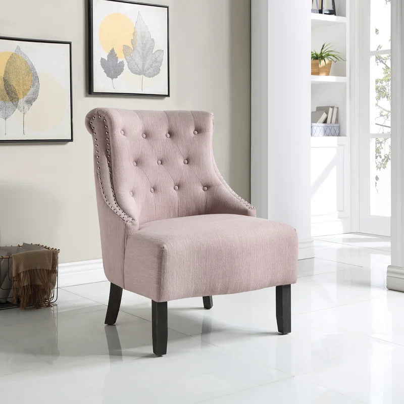 Slipper Chair: 27'' Wide Tufted Linen Slipper Chair