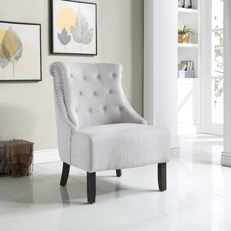 Slipper Chair: 27'' Wide Tufted Linen Slipper Chair