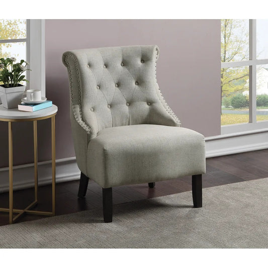 Slipper Chair: 27'' Wide Tufted Linen Slipper Chair