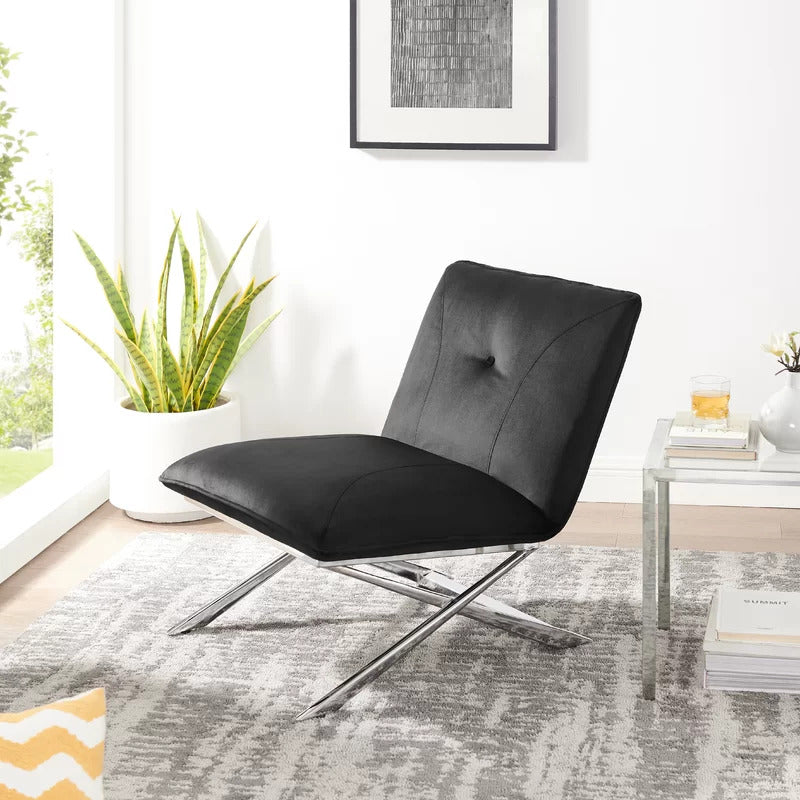Slipper Chair: 28.15'' Wide Tufted Velvet Slipper Chair