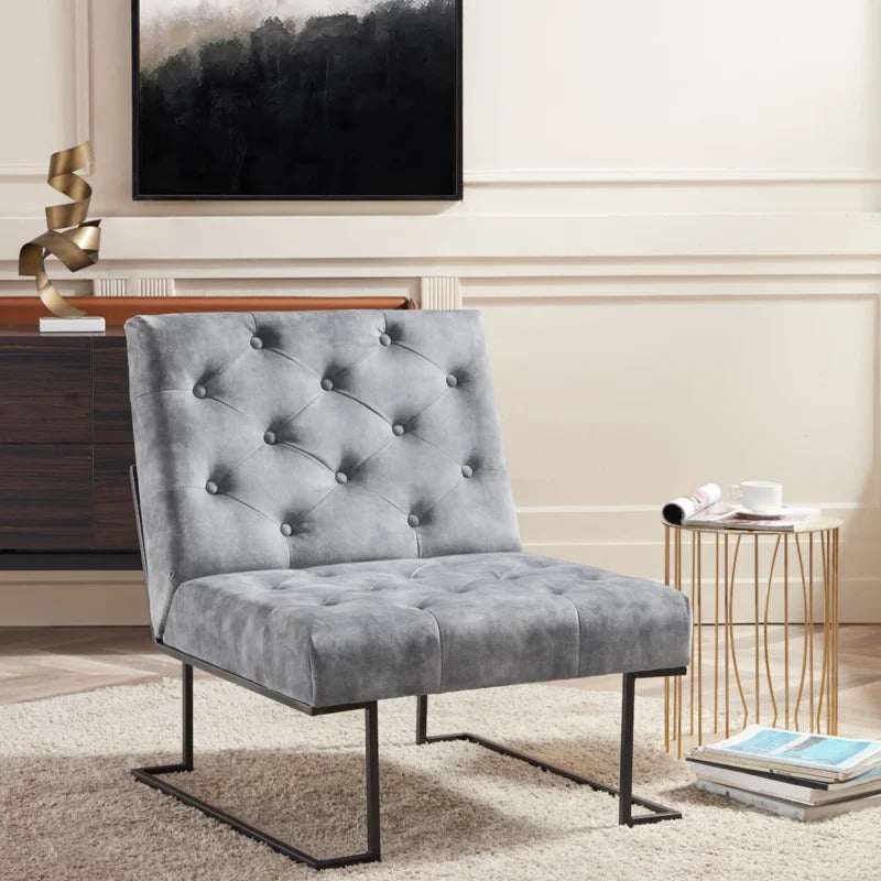 Slipper Chair: 29.33'' Wide Tufted Velvet Slipper Chair