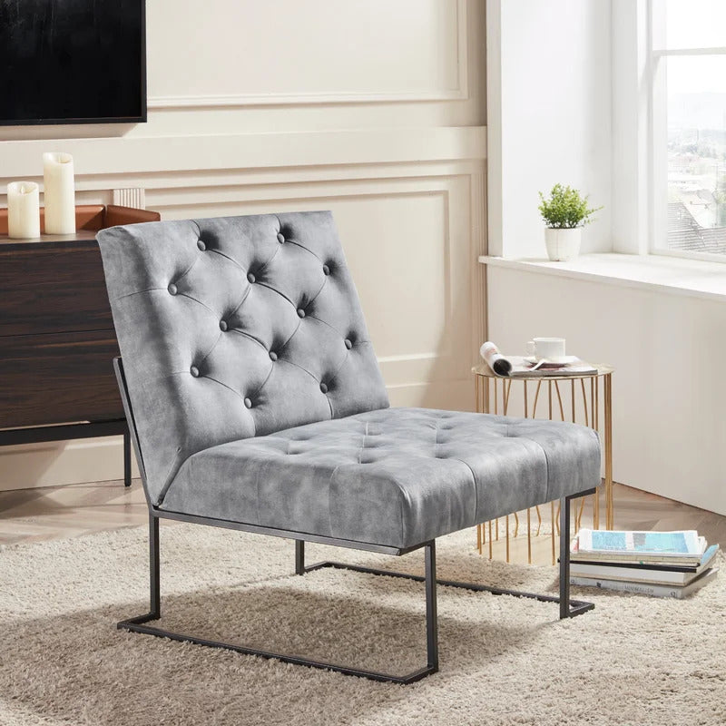 Slipper Chair: 29.33'' Wide Tufted Velvet Slipper Chair