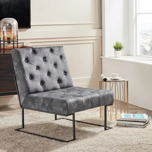 Slipper Chair: 29.33'' Wide Tufted Velvet Slipper Chair