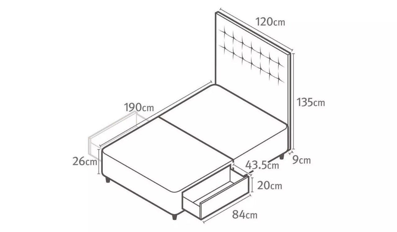 Small Double Bed: Ebony 2 Drawer Small Double Bed