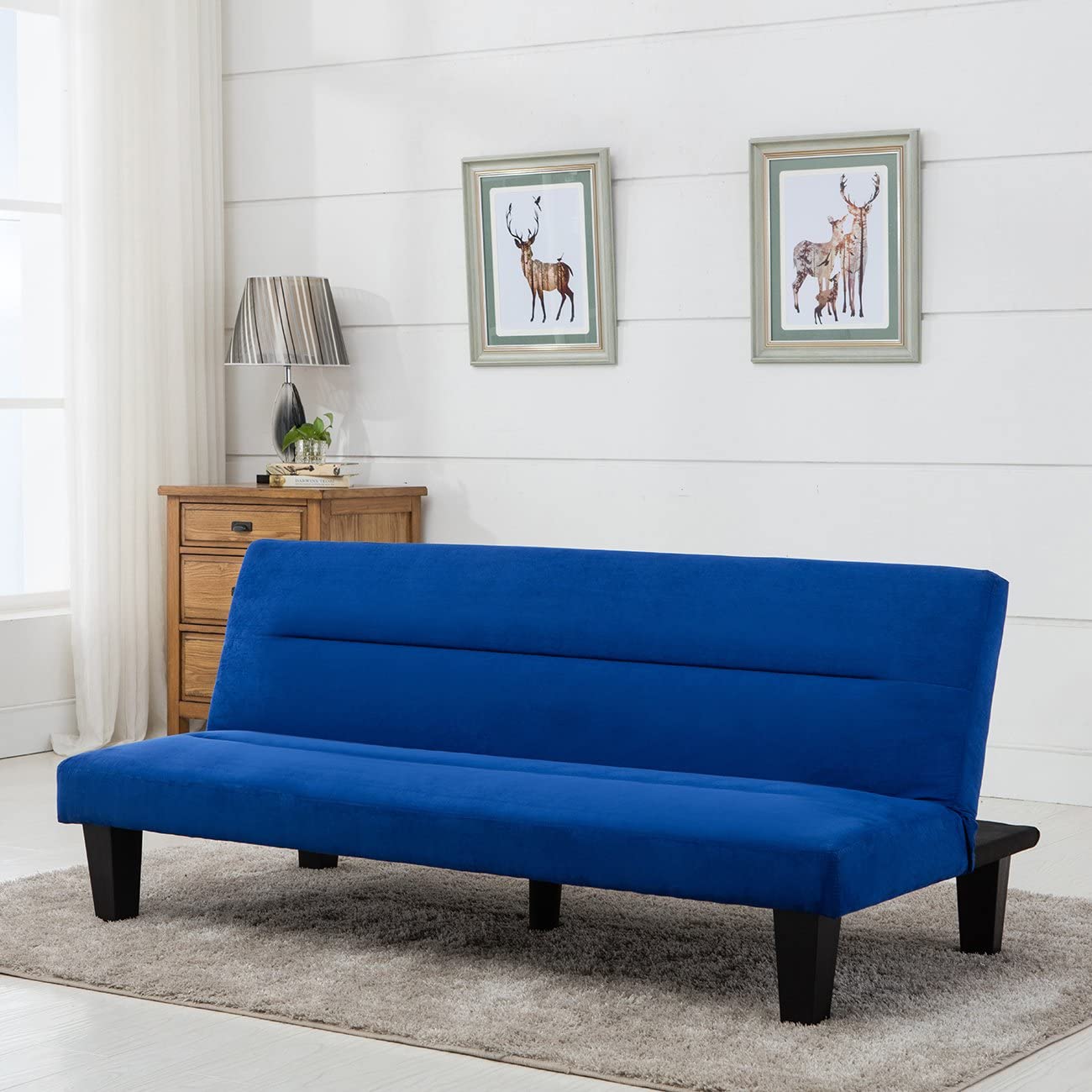 Sofa Cum Beds Bed Legs Upholstered Microfiber Sleeper Adjustable, Blue