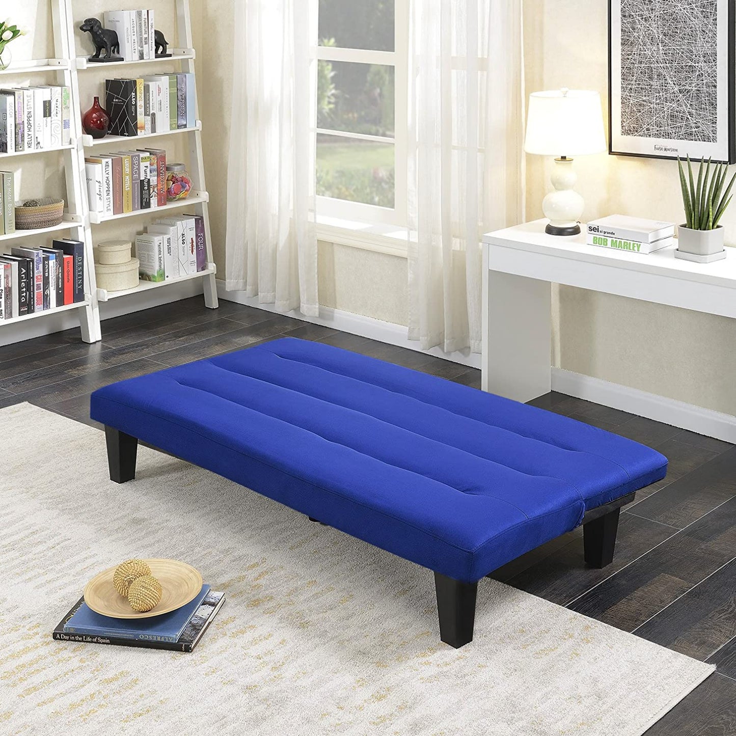 Sofa Cum Beds Bed Legs Upholstered Microfiber Sleeper Adjustable, Blue