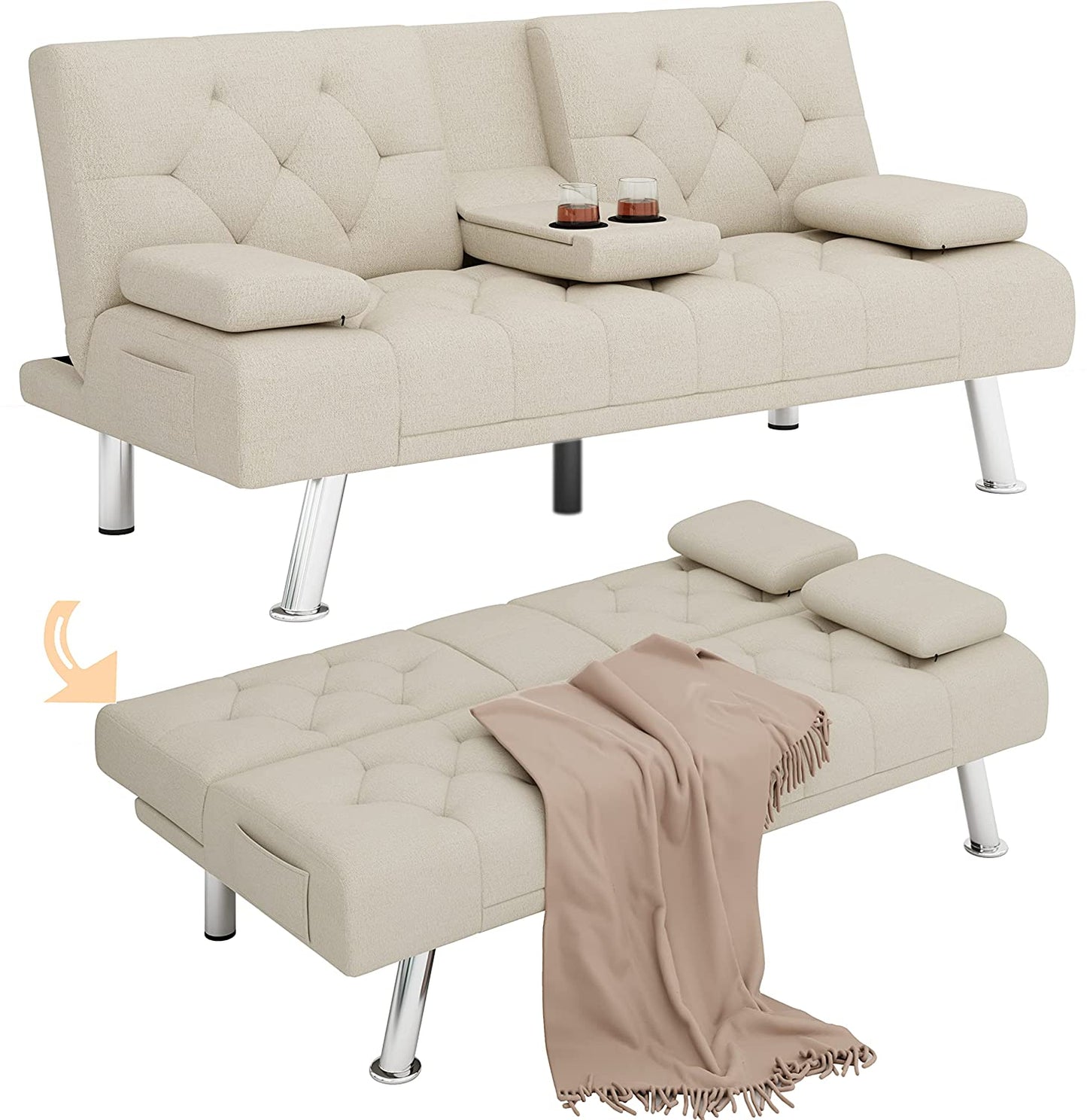 Sofa Cum Beds Fabric Couch for Compact Metal Legs
