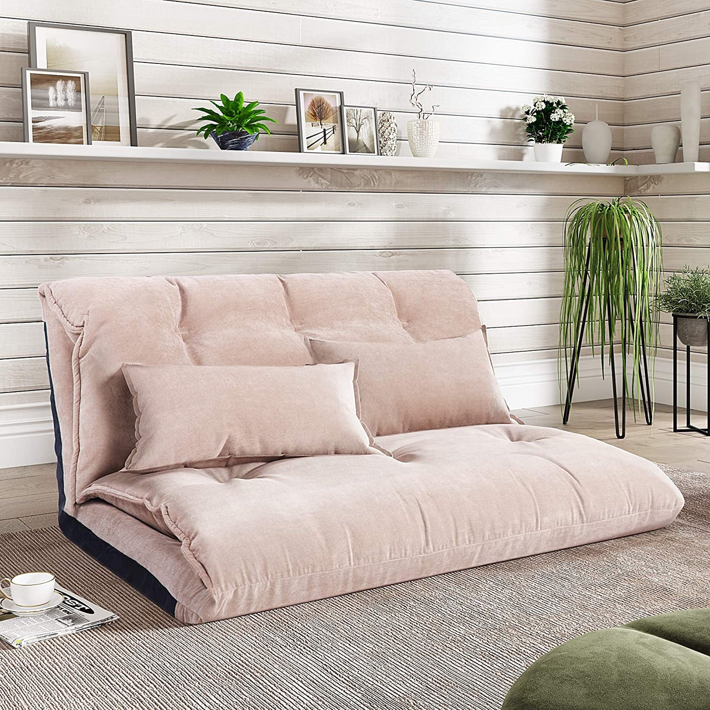 Sofa Cum Beds Foldable Mattress Futon Couch Bed with 2 Pillows (Pink)