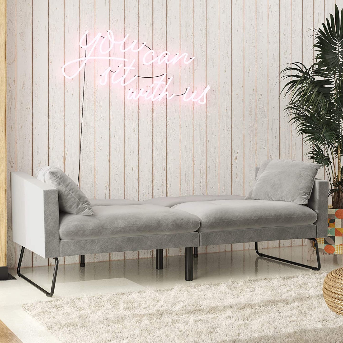 Sofa Cum Beds Pillows Velvet Futon, Gray