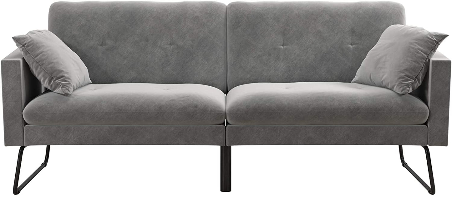 Sofa Cum Beds Pillows Velvet Futon, Gray