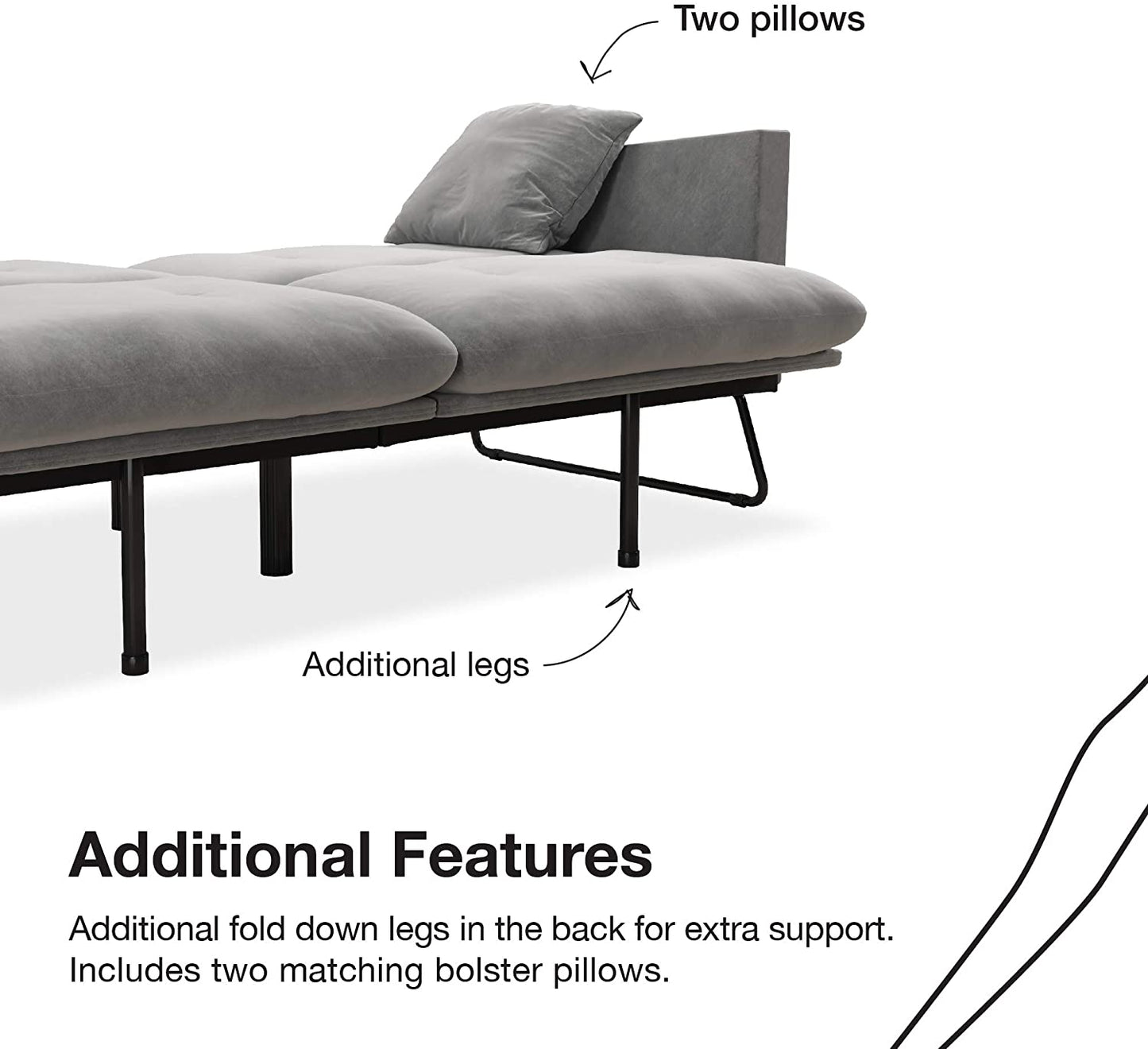 Sofa Cum Beds Pillows Velvet Futon, Gray