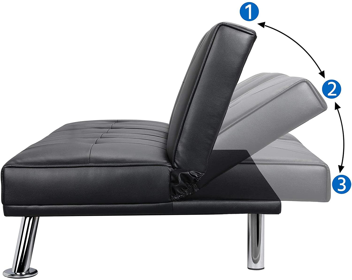Sofa Cum Beds Reversible Daybed Guest Bed, 3 Angles Adjustable , Black