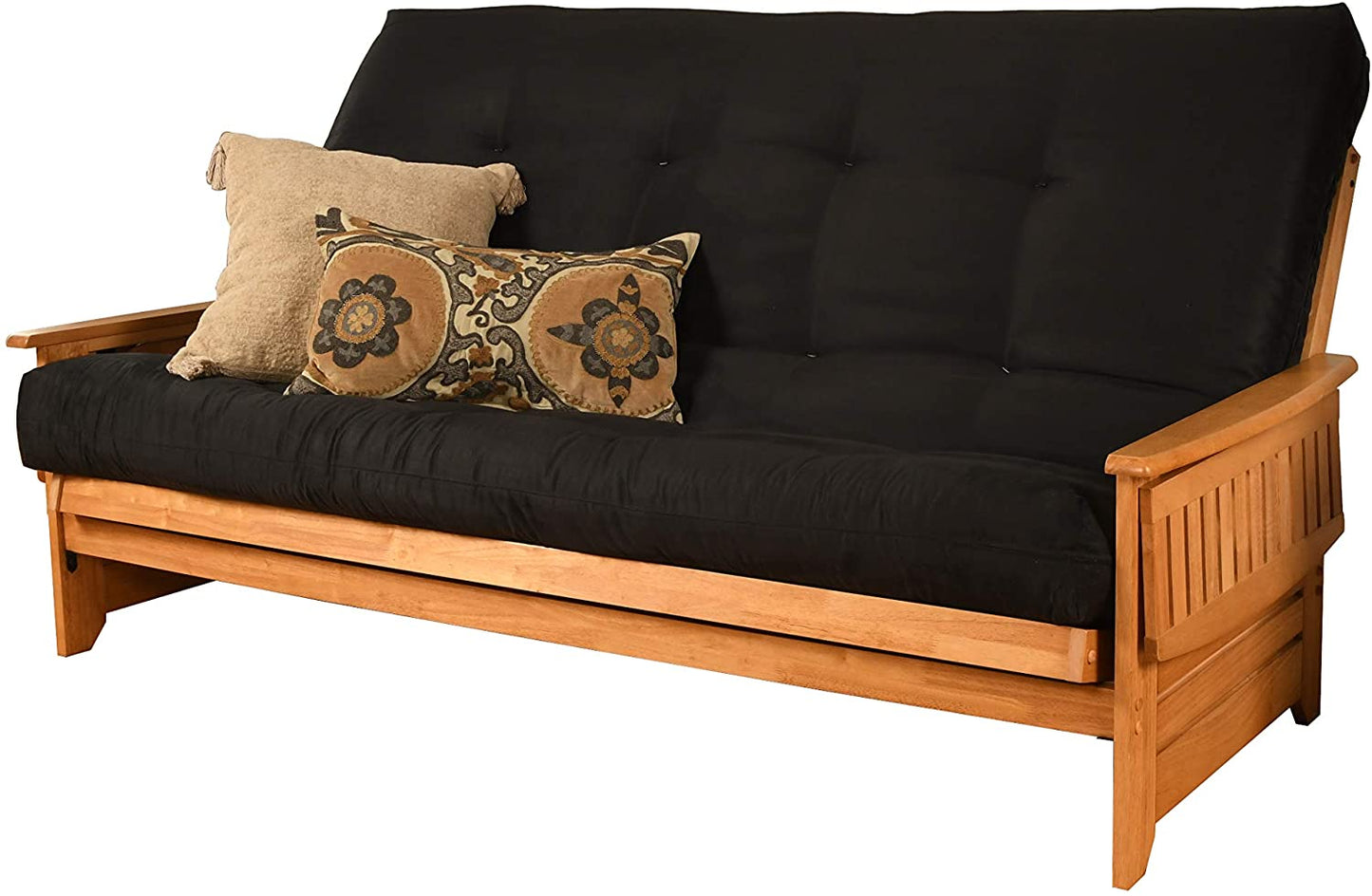 Sofa Cum Beds Set in Butternut Finish, Suede Black