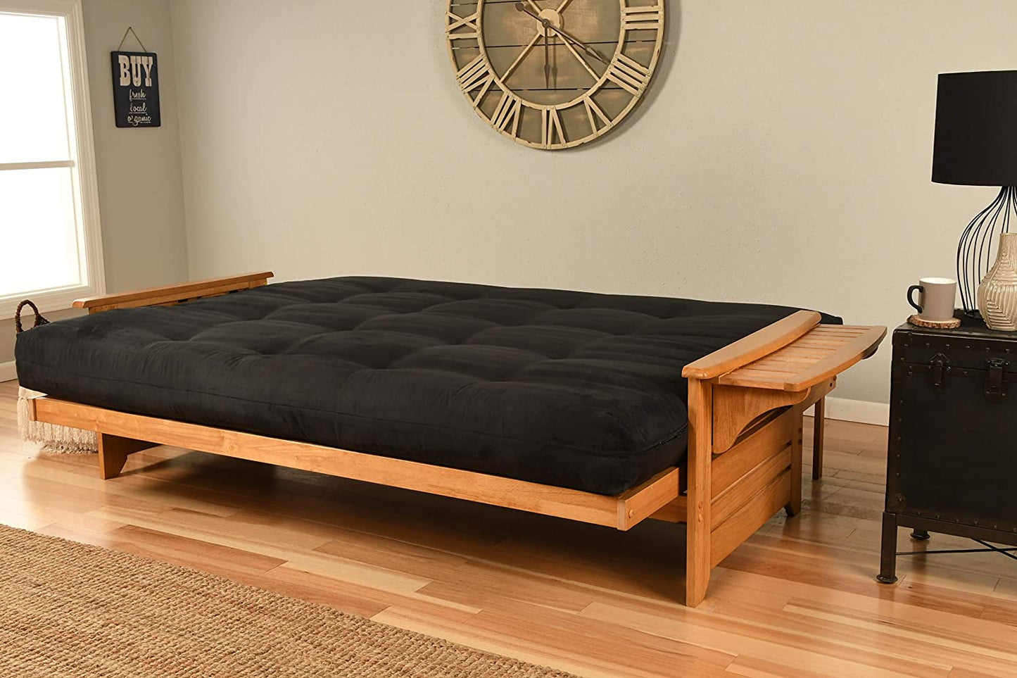 Sofa Cum Beds Set in Butternut Finish, Suede Black