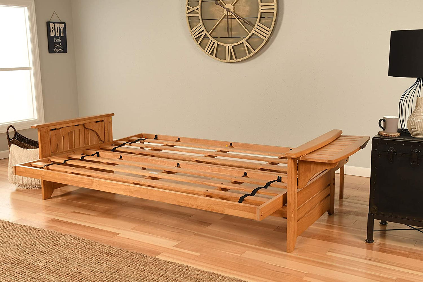 Sofa Cum Beds Set in Butternut Finish, Suede Black