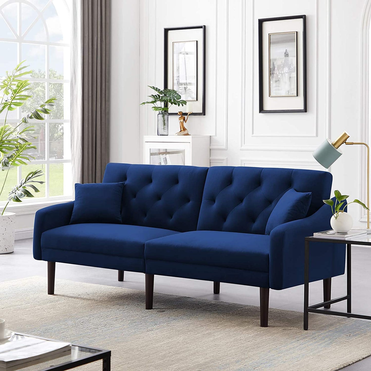 Sofa Cum Beds Velvet Sofa Bed, Folding Recliner,Blue