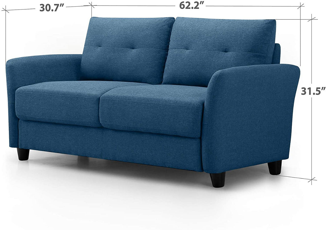 2 Seater Sofa : Loveseat Sofa Tufted Cushions Lyon Blue