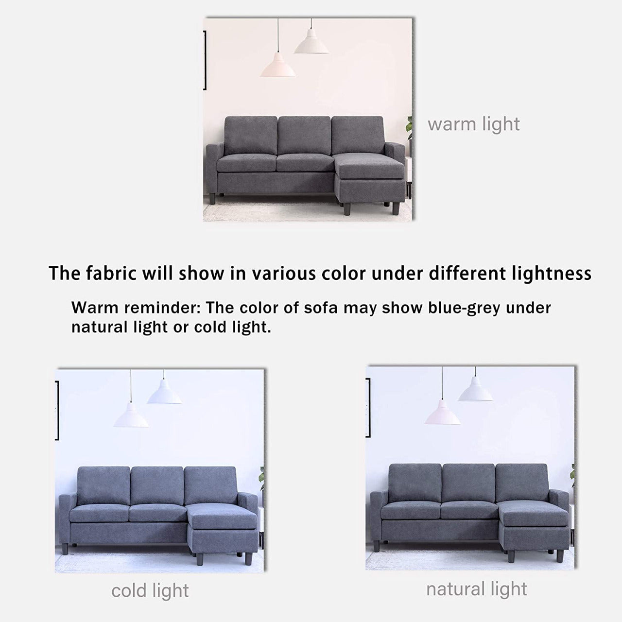 L Shape Sofa Set: Grey Fabric L Shape Convertible Sofa Set