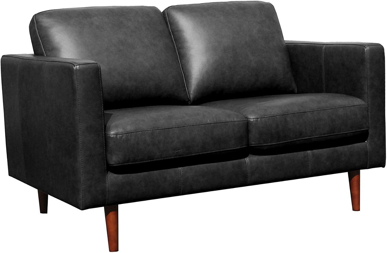 2 Seater Sofa : Modern Black Leatherette Sofa Set