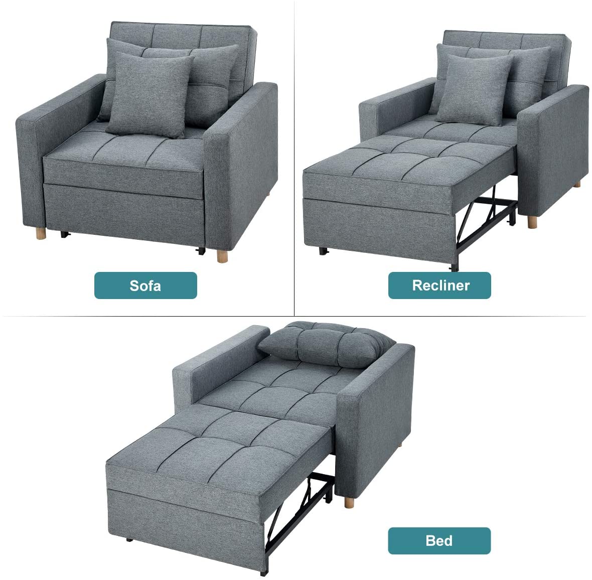 Sofa Chair: Dark Gray Fabric Convertible Sleeper Chair Sofa Bed