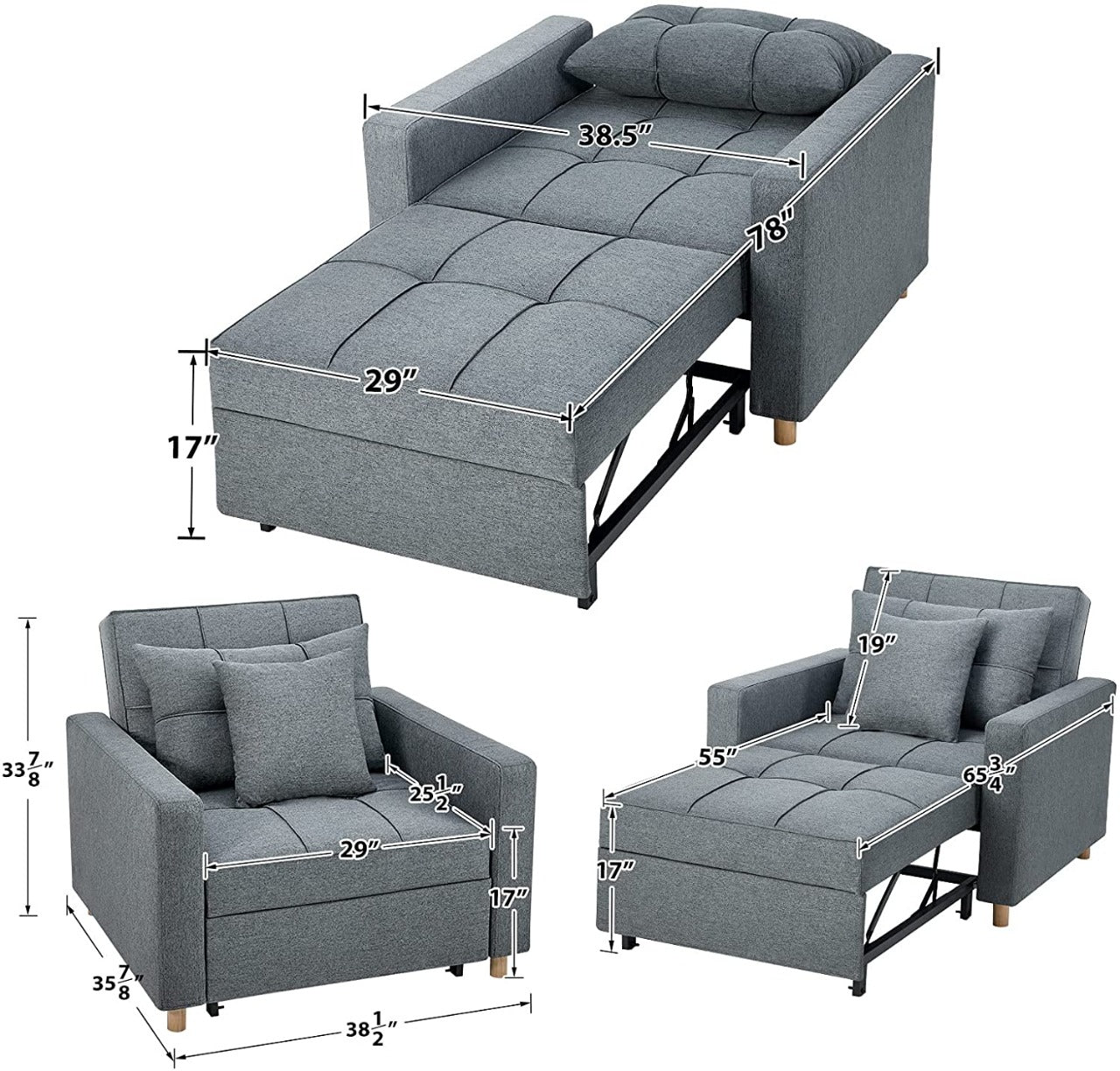 Sofa Chair: Dark Gray Fabric Convertible Sleeper Chair Sofa Bed