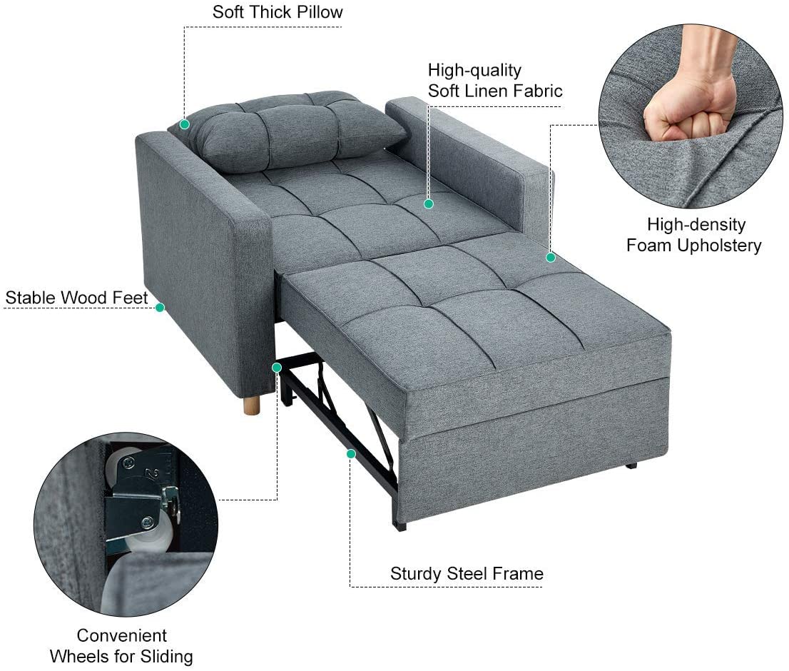 Sofa Chair: Dark Gray Fabric Convertible Sleeper Chair Sofa Bed