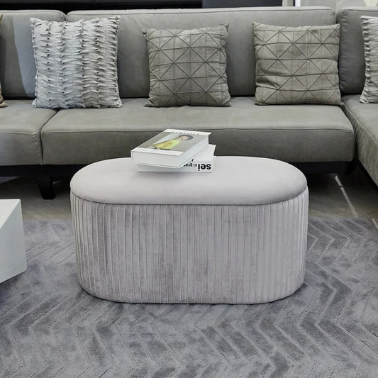 Storage Ottomans 15.7'' Wide Velvet Tufted Oval Storage Ottoman with Storage