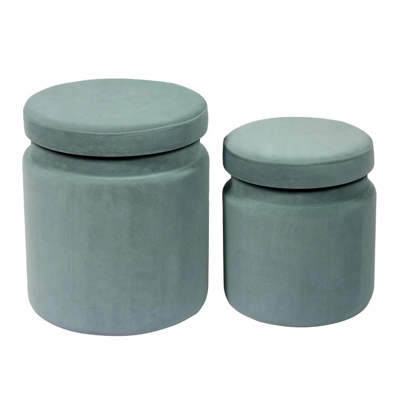 Storage Ottomans: 15.8'' Wide Velvet Round Storage Ottoman with Storage (Set of 2)