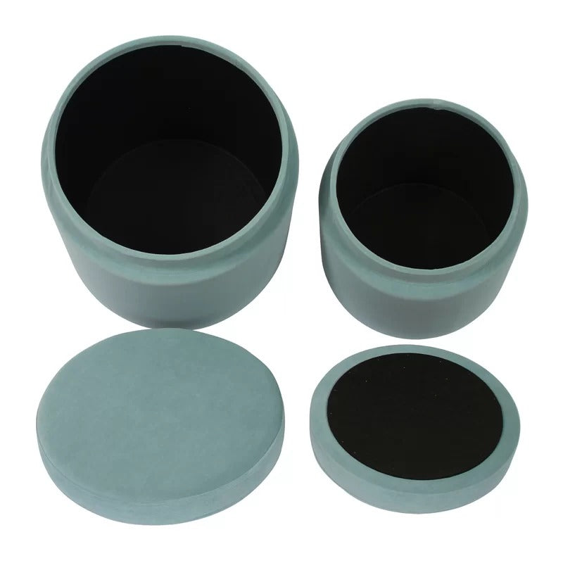 Storage Ottomans: 15.8'' Wide Velvet Round Storage Ottoman with Storage (Set of 2)