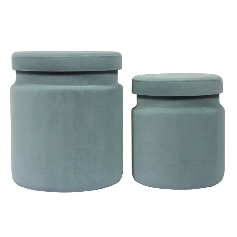 Storage Ottomans: 15.8'' Wide Velvet Round Storage Ottoman with Storage (Set of 2)