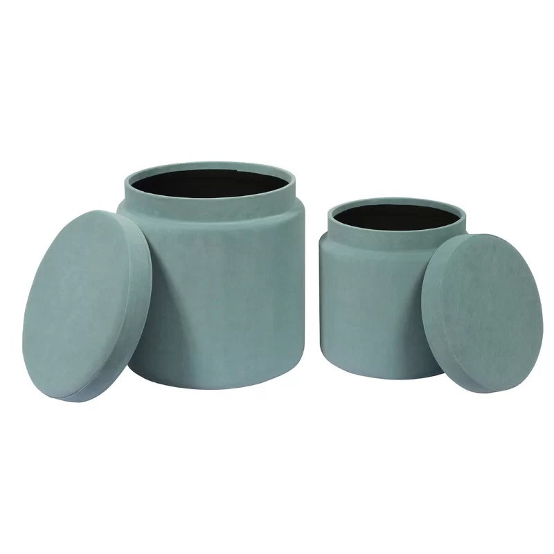 Storage Ottomans: 15.8'' Wide Velvet Round Storage Ottoman with Storage (Set of 2)