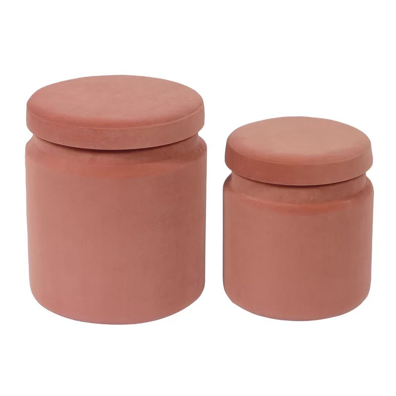 Storage Ottomans: 15.8'' Wide Velvet Round Storage Ottoman with Storage (Set of 2)