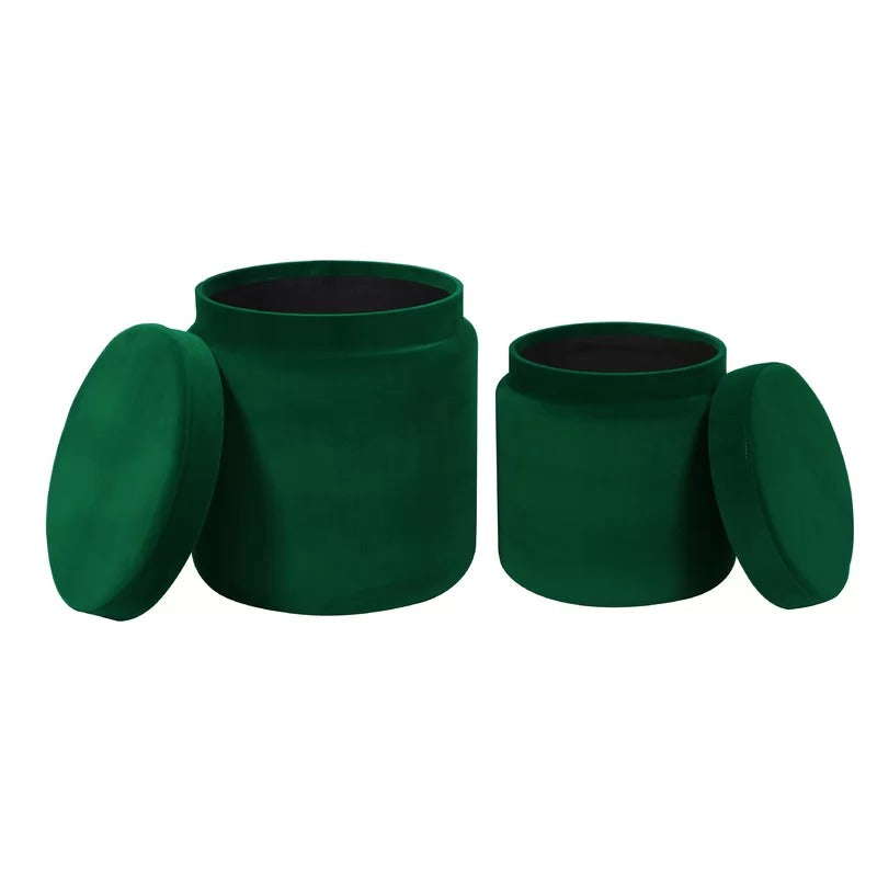 Storage Ottomans: 15.8'' Wide Velvet Round Storage Ottoman with Storage (Set of 2)