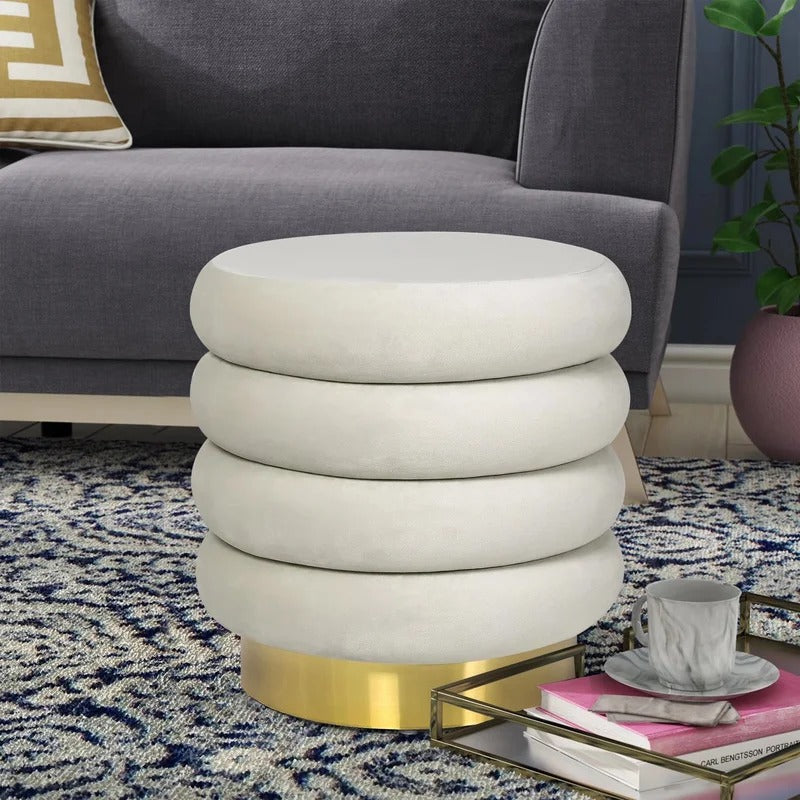 Storage Ottomans: 15.9'' Wide Velvet Round Storage Ottoman with Storage