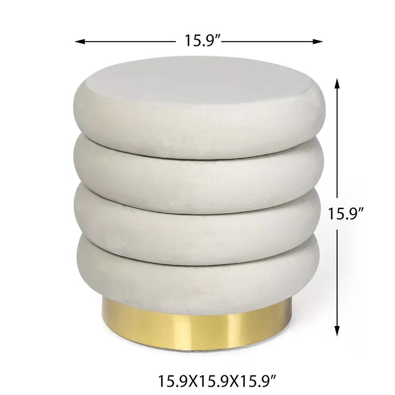Storage Ottomans: 15.9'' Wide Velvet Round Storage Ottoman with Storage
