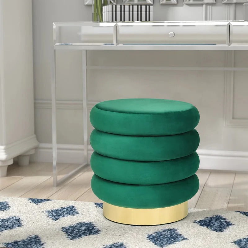 Storage Ottomans: 15.9'' Wide Velvet Round Storage Ottoman with Storage